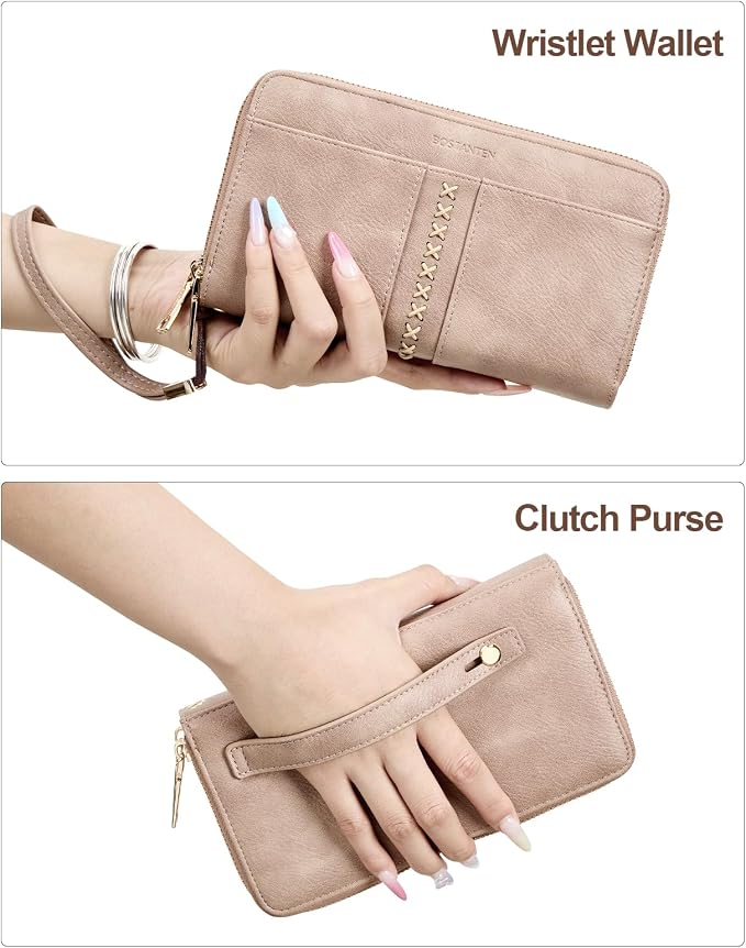 BOSTANTEN Wristlet Wallets for Women RFID Large Capacity Clutch Wallet | 24 Card Slots, 2 Zipper Pockets, Phone ＆ Card Holder, Zip Around, Hand Strap, Vegan Leather, Great Gifts - Image 6