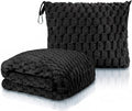 Travel Blanket with Bag, Soft Fleece Portable Airplane Blanket, Black | Soft fleece travel blanket 50x60in grey. 5-in-1: pillow, lumbar support, shawl, hand warmer. Washable, luggage sleeve, clip. by Unknown