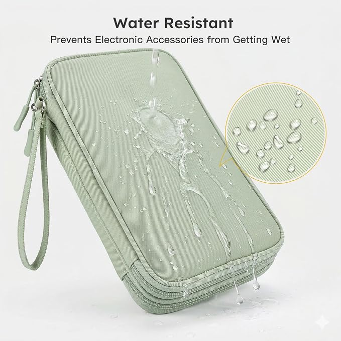 CAAORDKSO Large Electronics Travel Organizer Case, Cable Organizer Bag Water Resistant Double Layers Accessories Storage Bag Tech Pouch, for Cord, Charger, Power Bank, Earphone (Mint Green, X-Large) - Image 4