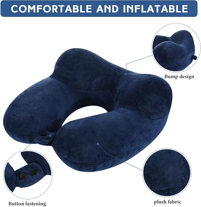 Sintuff 2 Pack Inflatable Travel Pillow for Airplanes Inflatable Neck Flight Pillows with Compact Bag and Blindfold for Traveling, Airplane, Train, Car, Office(Peacock Green and Blue) - Image 3