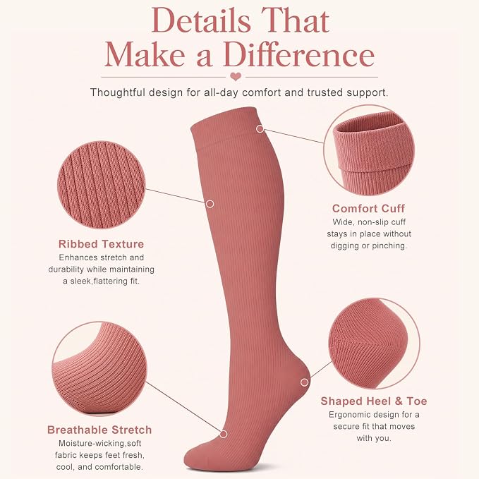 4 Pairs-Compression Socks for Women&Men Circulation-Best Support for Nurses,Running,Athletic - Image 6