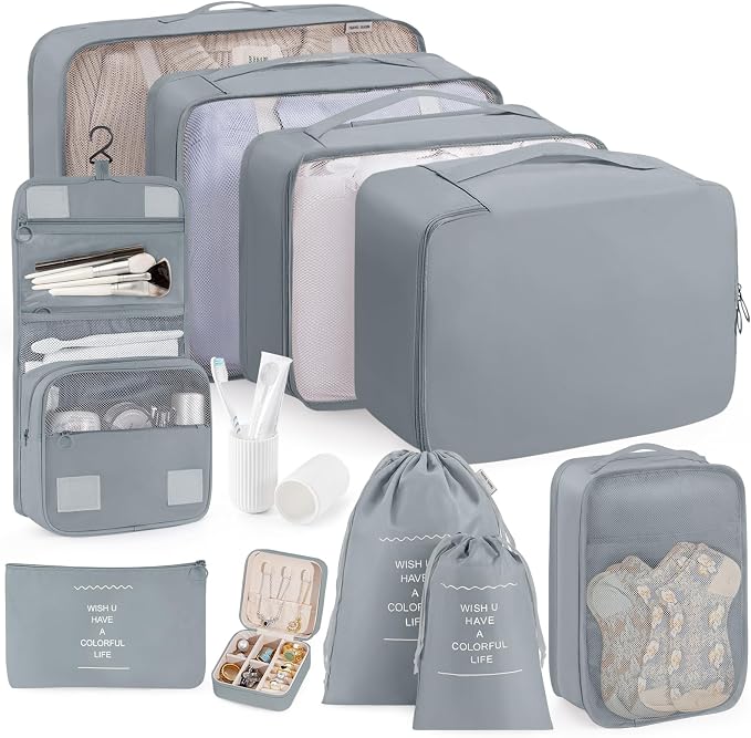 Packing Cubes 11 Set, Suitcase Organizers, Luggage Organizer Bags for Travel, Packing Cubes for Travel, with Toiletry Bag Essentials,Gray by Unknown
