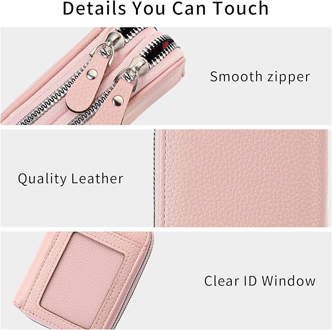 RNIEGA Credit Card Holder Wallet RFID Blocking Leather Small Wallet for Women Double Zipper Wallet with ID Window - Image 4