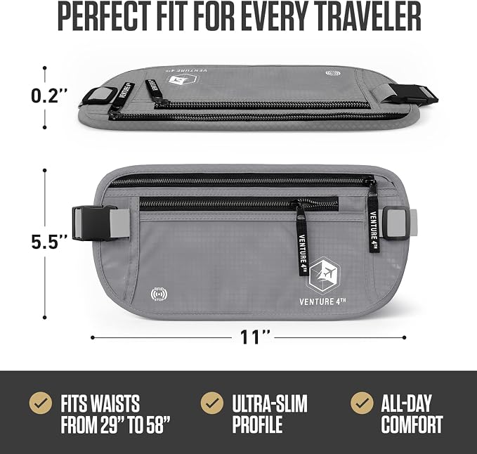 VENTURE 4TH Travel Money Belt with 7 RFID Sleeves - Silver - Image 3