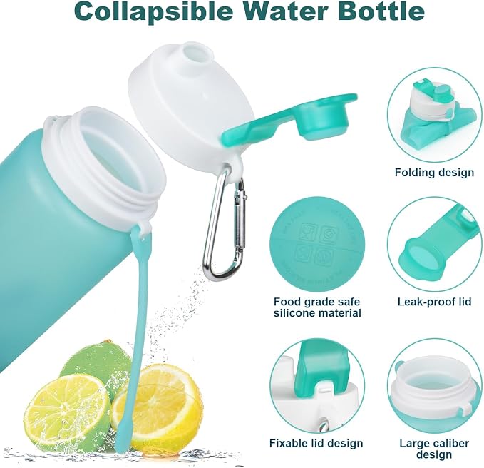 PLTCAT Collapsible Water Bottle, 19oz Foldable Bottle BPA Free Reusable Lightweight Leak-Proof Travel Silicone Water Bottle for Travel, Gym, Hiking, Office, Camping - Image 2