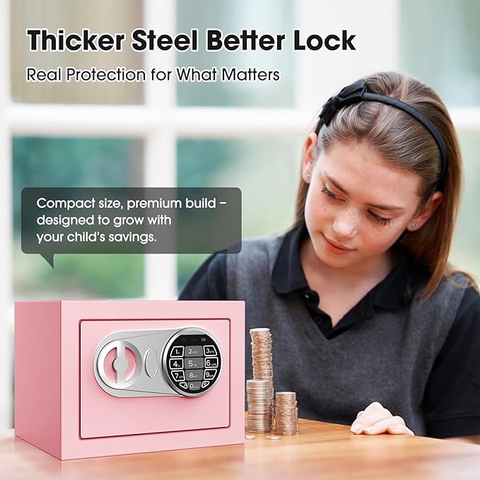 Goldenkey Small Kids Safe, Digital Mini Safes, Money Safe Box, Pink - Image 4