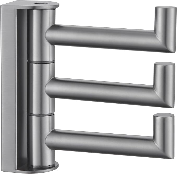 Angle Simple Swivel Hook 3 Arms, Towel Hook for Bathroom, Gunmetal Gray | SUS304 Stainless Steel, Foldable Hand Towel Holder, Compact & Heavy Duty for Shower Closet Kitchen, Screws Wall Mount by AngleSimple