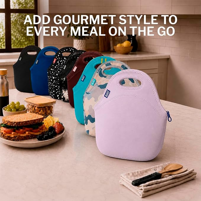 Built Gourmet Getaway Neoprene Lunch Bag, Large Capacity - Lavender | Insulated Neoprene Tote with Zipper & Handles, Reusable Lunch Bag for Work, School, Travel & Picnics, Machine Washable - Image 6
