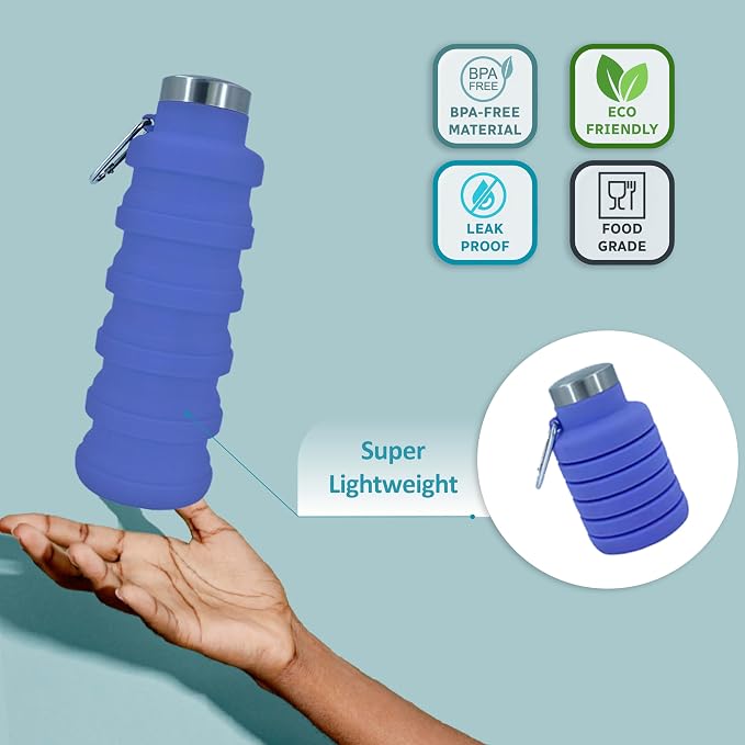 Collapsible Water Bottles 17oz, Odorless BPA-Free Silicone, Leak-Proof Foldable Reusable Bottle - Perfect for Travel Sports Gym Hiking Camping Cycling - Purple - Image 3