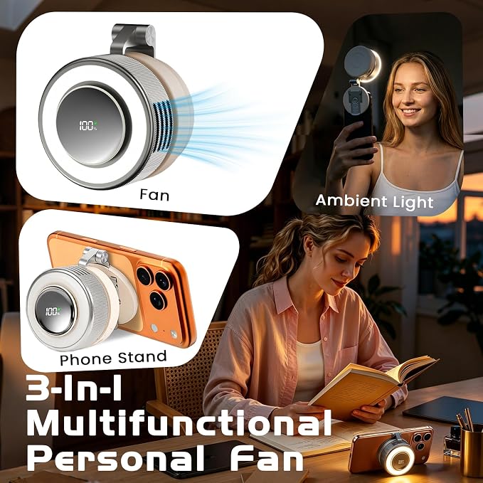 Portable Clip-On Fan, Mini USB Rechargeable 360° Rotatable Fan, Personal Fan 3-Speed Silent Mini Bladeless Fans (Sliver-2000mAh) - Image 2