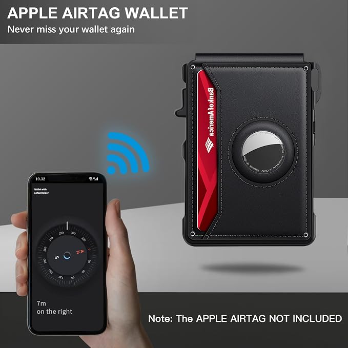 KIKVES Airtag Wallet for Men, Mens Smart Wallet for Air Tag RFID Blocking, Minimalist Bifold Pop Up Aluminum Credit Card Case Holder 12+ Cards with ID Window, Gift for Men, No Airtag Included, Black - Image 4