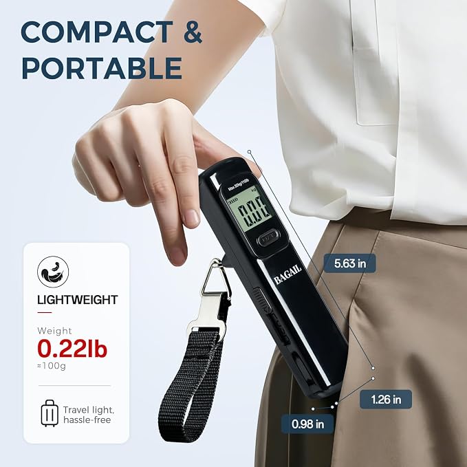 BAGAIL Digital Luggage Scale, 110lbs Hanging Baggage Scale with Backlit LCD Display, Portable Suitcase Weighing Scale, Travel Luggage Weight Scale with Hook, Strong Straps for Travelers - Image 2