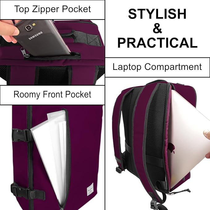 Laptop Travel Backpack Airline Approved Carry-on Under-seat Backpack, Stylish Minimalist Casual, Fuchsia - Image 5