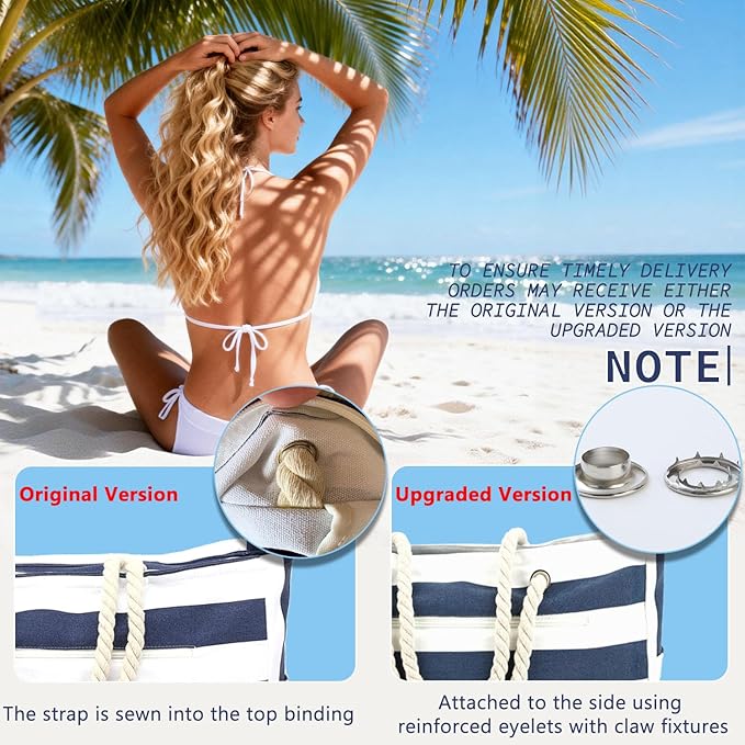Fammart Beach Bags Waterproof Sandproof for Women, Large Canvas Pool Bag with Leakproof Wet Pocket & Zipper Cruise Essentials - Image 6