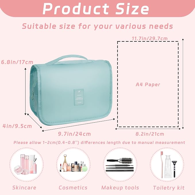 Toiletry Bag Travel Bag with Hanging Hook for Women Men,Light Blue | Waterproof Small Capacity Hanging Multifunctional Makeup Bag for Toiletries, Portable Cosmetic Bag Travel Organizer - Image 2