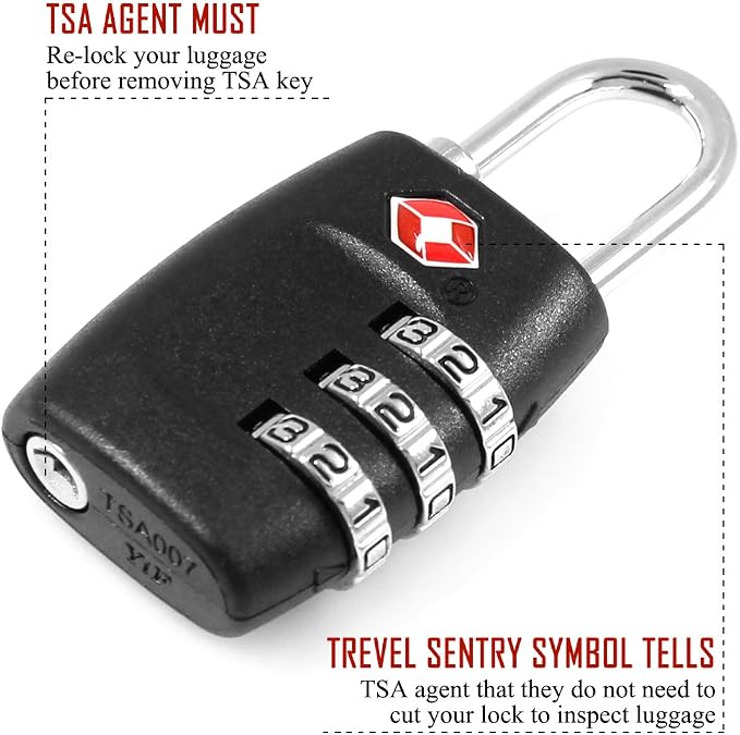 DanziX TSA Approved Lock and 4 Colors Stainless Steel Safety Tether，3-Dial Combination Travel Luggage Lock with Lanyard Security Cable for Protect Your Different Sizes of Bags,Suitcase,Baggage Black - Image 9