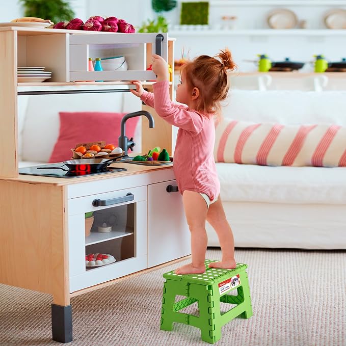Folding Step Stool 9 Inch for Kids and Adults, 300 lbs, Green | Lightweight Plastic Small Foldable Step Stool with Handle, Non-Slip, for Kitchen, Bathroom, Bedroom and Closet - Image 9