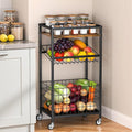 Fruit Vegetable Cart, 3-Tier Snack Cart on Wheels & Wood Top, Brown | Vegetable Rack For Kitchen, Kitchen Cart Organizer for Fruit, Vegetables, Potato, Snack by Kssiaz