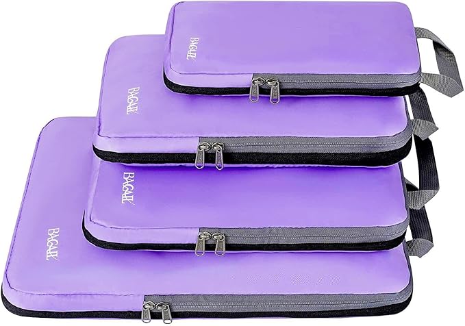 BAGAIL 4 Set/6 Set/8 Set Compression Packing Cubes Travel Accessories Expandable Packing Organizers(Lavender ClothPattern 4 Set) by BAGAIL