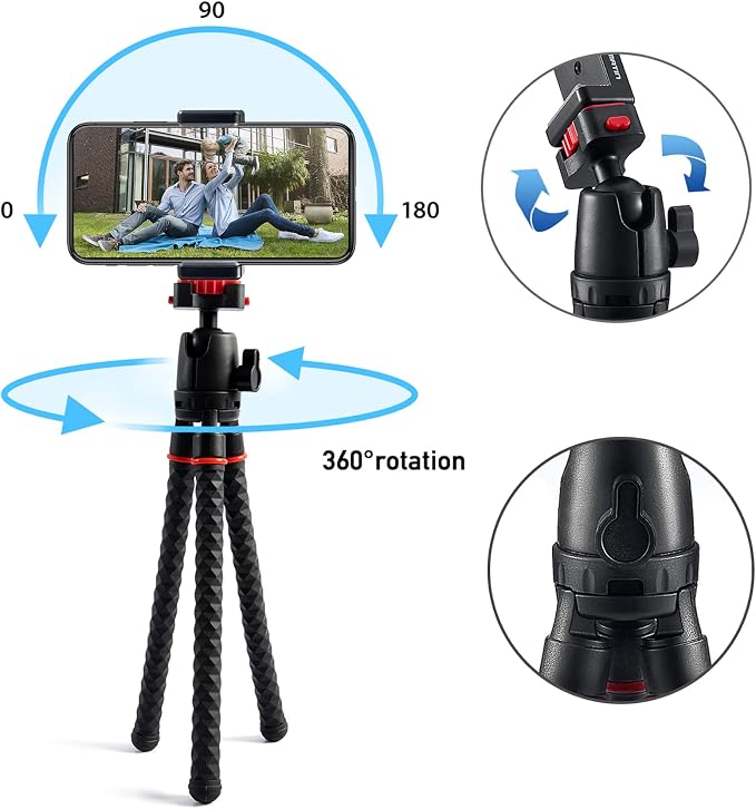 LINKCOOL 360° Rotation Flexible Octopus Travel Stand for iPhone Smartphone iPad DSLR Action Camera, with Bluetooth Wireless Remote Shutter - Image 3