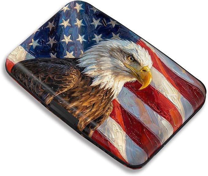 Maicican RFID Blocking Aluminum Credit Card Holder | Slim Metal Wallet for Women & Men, Business Card Case for Travel, Fits Front Pocket, Card holder wallet - American Flag Eagle by Maicican