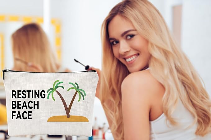 ZUYUROU Funny Makeup Bag for Women, “Resting Beach Face Cosmetic Pouch – Tropical Travel Bag for Beach Lovers, Summer Vacation Gifts for Girls, Friends, and Coworkers - Image 5