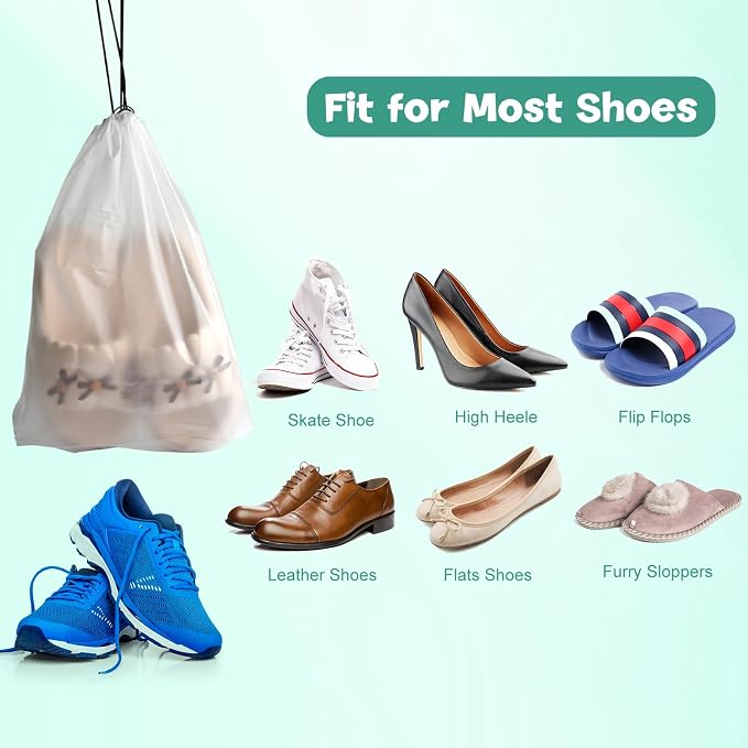 100Pcs Shoe Bags for Travel，PLULON 15.7" x 11.8" Clear Drawstring Storage Plastic Bags Shoes Organizer for Packing Waterproof Dustproof Women Men Portable Travel Essentials - Image 6
