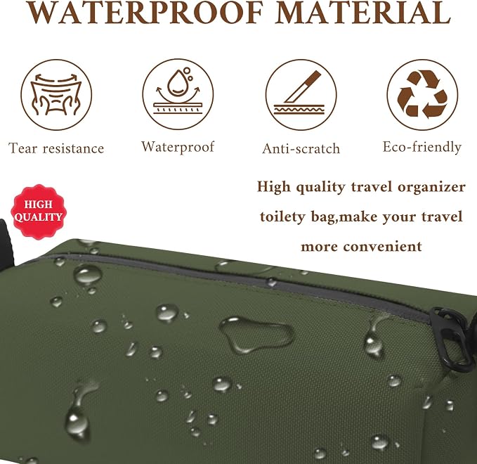 Small Toiletry Bag for Men, Travel Bag Waterproof and Foldable for Storage Mini Toiletry Bag Equipped With Carabiner for Easy Portability (army green) - Image 3