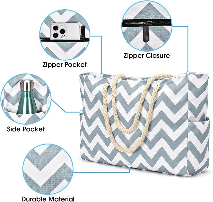 Becokan Beach Bags for Women Large Waterproof Beach Tote Bag Zipper Beach Bags Waterproof Sandproof Swim Pool Bag Large Tote - Image 4
