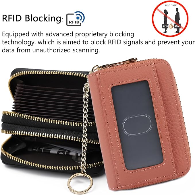 imeetu RFID Credit Card Holder, Small Card Wallet Women, Leather Card Case | Genuine Leather Women's Card & id Cases, Change Coin Purse with Zipper Keychain id Window, 20 Colors & 3 Styles, Daily, Gifts - Image 5