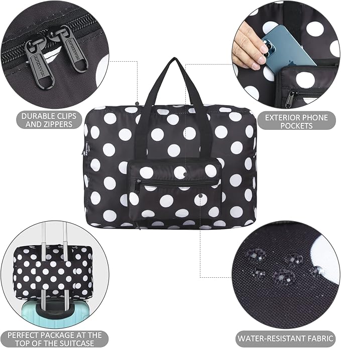 F.FETIVIN Weekender Bag Carry On Travel Duffle Medium Overnight Bag for Women(Black Dot) - Image 3