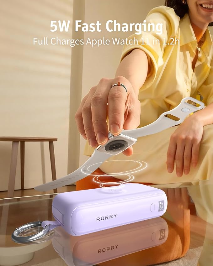 RORRY Flow Portable Charger 10000mAh 40W Wall Plug Power Bank Battery Pack | Built-in USB-C Cable, Keychain Design, Fast Charging, for iPhone 17/16/15, Apple Watch, iPad, 3-in-1, Travel Essential - Image 5