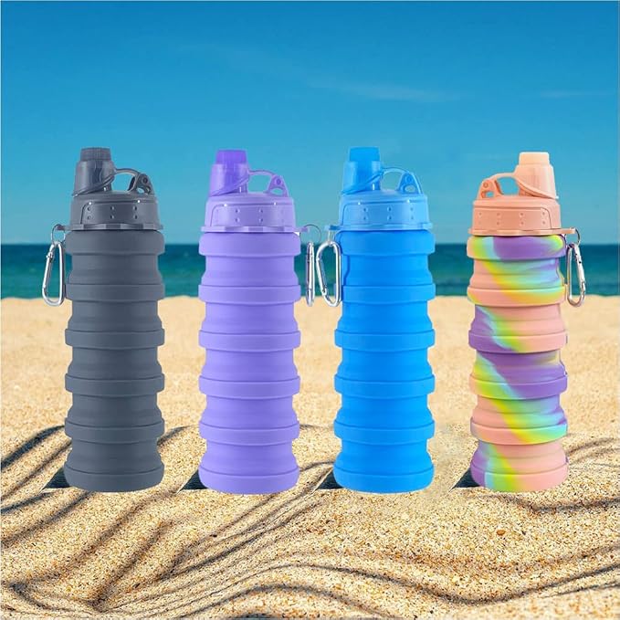Collapsible Water Bottles 4 pack 500ML (Black+Purple+Blue+Pink) | Travel Water Bottle Portable Hiking Water Bottle with Leak proof Reusable BPA Free Silicone Water Bottles. - Image 7