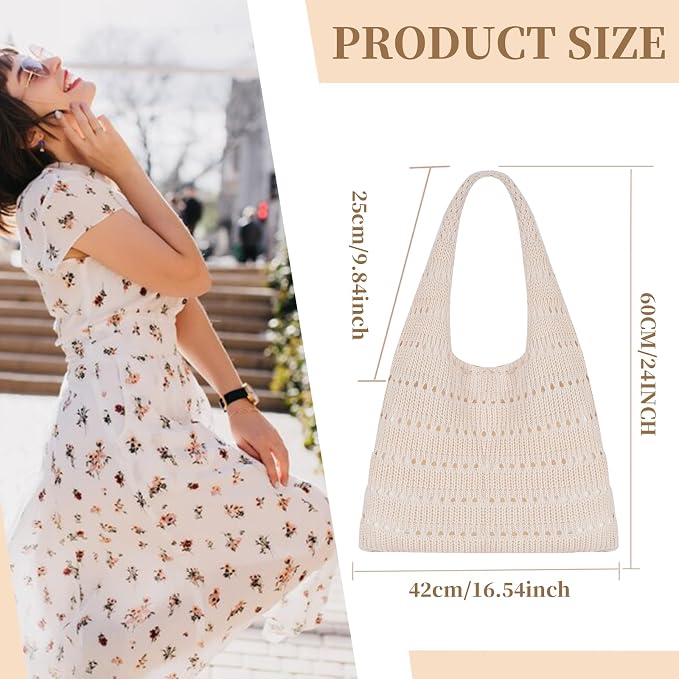 Sightor Crochet Tote Bag, Mesh Beach Bag Knit Summer Hobo Bag for Women | Beach Tote bag Vacation Outfits Aesthetic Boho Bag - Image 2