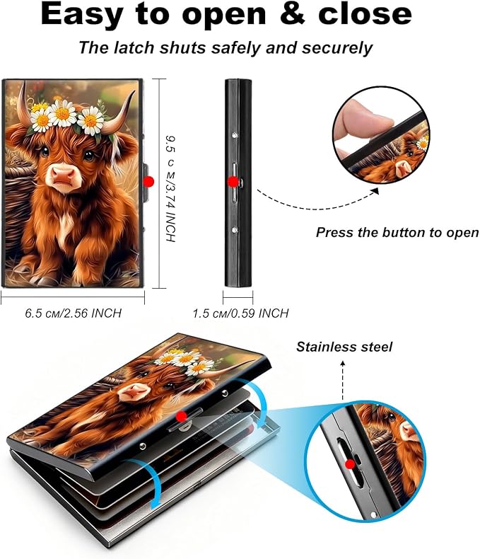 Metal Wallet,Credit Card Holder for Women,Slim RFID Blocking Credit Card Holder Thin Aluminum Wallet ID Case,6 Slot Business Mini Hard Metal Case for Women/Men,Highland Cow Cute - Image 5
