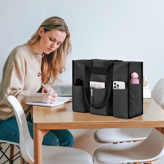 Becokan Large Tote Bag for Women Waterproof with 12 Pockets Top Zipper Closure Utility Teacher Nurse Bags for Work School - Image 2