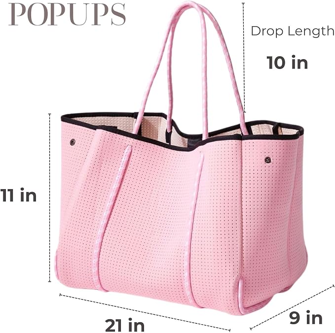 POPUPS Large Neoprene Tote Bag for Women - Everyday Designer Handbag for Travel Work and Beach with Pockets and Zipper Pouch - Image 3