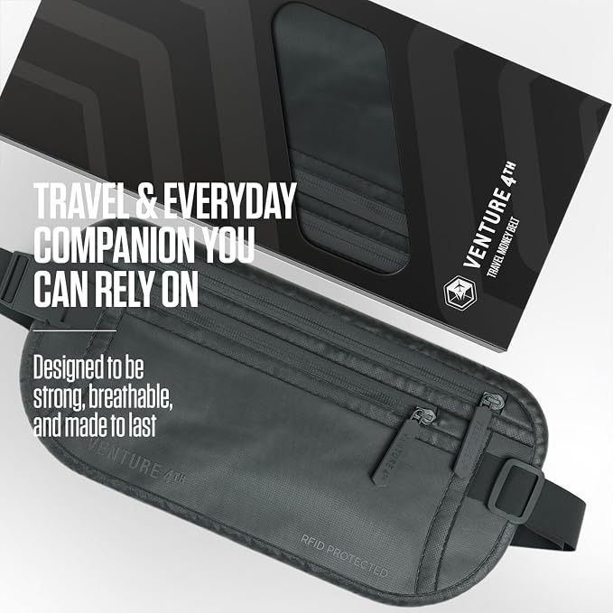 VENTURE 4TH Travel Money Belt, RFID Blocking Passport Holder - Sleek Gray - Image 4