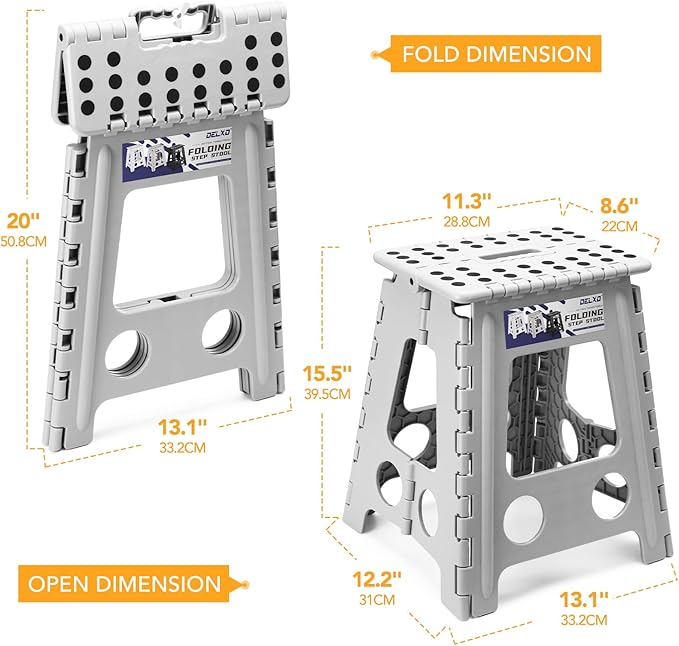 Delxo 16 Inch Folding Step Stool,Foldable Step Stool for Adults Grey | Step Stool with Safety Lock,Portable Collapsible Step Stool,Non-slip Folding Stools for Kitchen Bathroom Bedroom Garden 1PC - Image 5