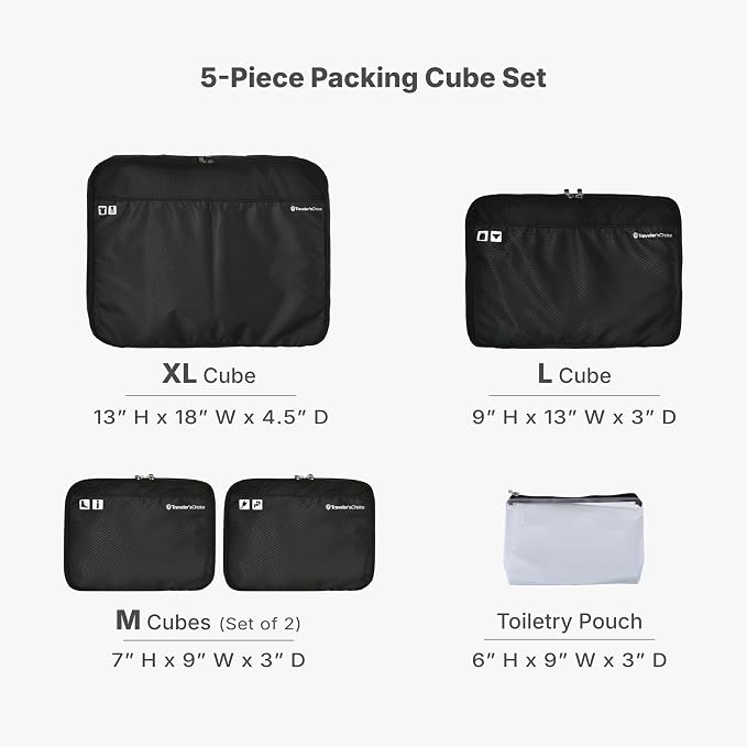 Traveler's Choice Cloverland Packing Cubes 5 Piece Set, Black - Image 2