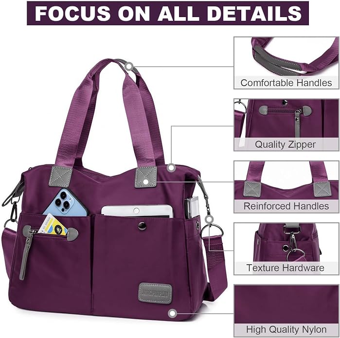 Tote Bag for Women,Multi Pockets Shoulder Handbag,Nurse Bag for Work,Large Cross body Purse,Fashion Nylon Top Handle Satchel - Image 5