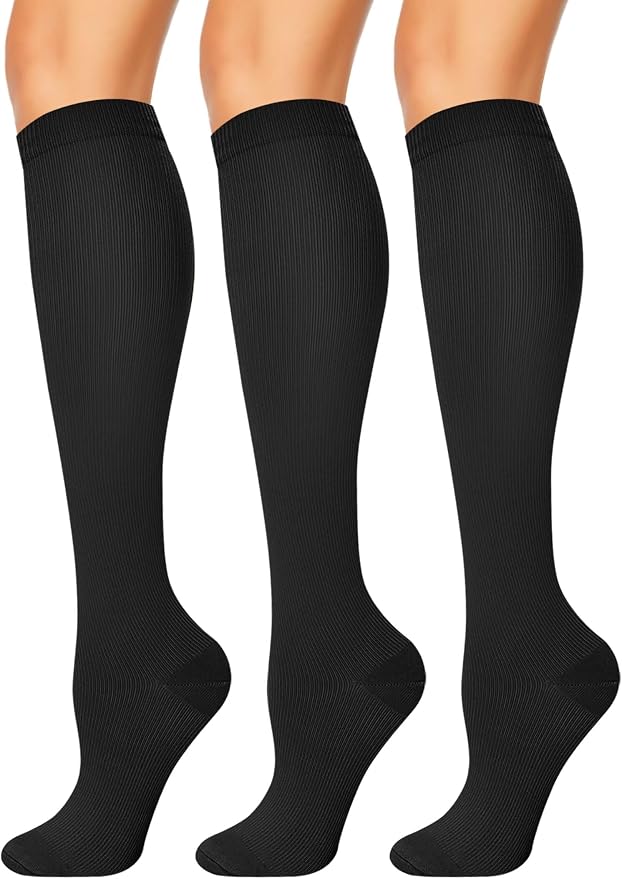 3 Pairs Compression Socks for Women & Men 15-20 mmHg, Knee High | Best Support for Cycling Athletic Hiking Running by Unknown