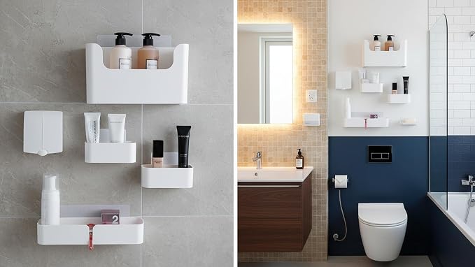 Adhesive Wall Mounted Shelves, 4pcs Set Durable ABS Plastic Hanging Storage Bins White, Excellent Floating Organizer, Convenient Storage Solution on Smooth Wall Surface - Image 9