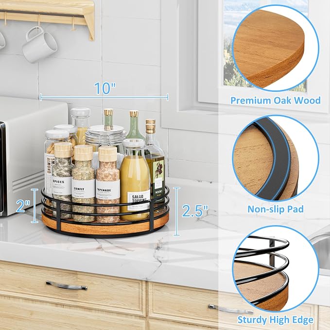 10" Lazy Susan Turntable Organizer - Wood Round Lazy Susan for Cabinet Kitchen Countertop Dining Table Pantry Cupboard Bathroom Coffee Bar Storage Home Decor - Image 6