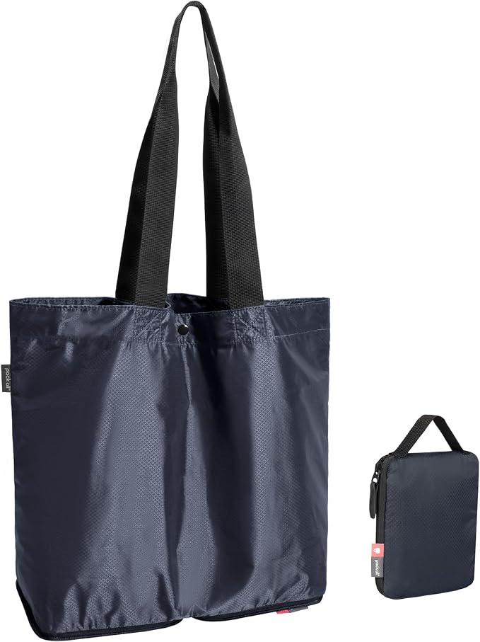 pack all 16L Foldable Shoulder Tote Bag, Lightweight Grocery Shopping Bag | Ultralight, Packable, Water Resistant, Tear Resistant Nylon, Zipper Closure, Compact for Travel, Work and Camping, Navy by packall