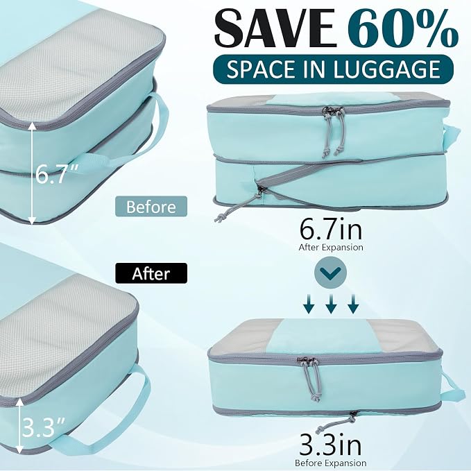 Compression Packing Cubes for Travel Packing Organizers, Mesh Blue, XL | Expandable Travel Cubes for Packing Suitcase Organizer Bags Compression Bags for Travel Accessories - Image 2