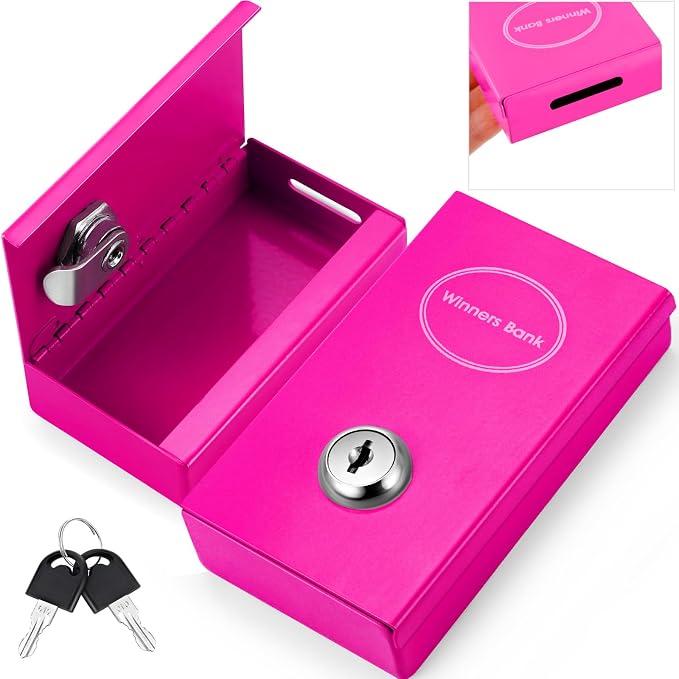 Reallnaive 1 Pack Metal Box for Gamblers Pocket Sized Winner Bank Casino Cash Box with 2 Keys Portable Casino Money Safe strongbox for Cash Saving Go Home Money Gifts(Rose Red,Classic) by Reallnaive