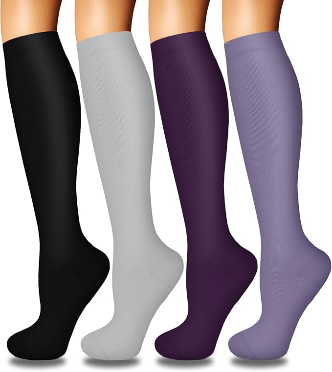 4 Pairs Compression Socks for Women Circulation-Best Support for Nurses,Running,Athletic,Travel by Iseasoo