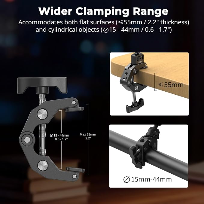 SmallRig 26" Magic Arm with Super Clamp, Overhead Phone Mount, Flexible Desk Camera Mount with 1/4" Screw and Cable Clip, Max Load 2.2lb, for iPhone, Action Camera, Video Light, Webcam, Mic - 5625 - Image 5