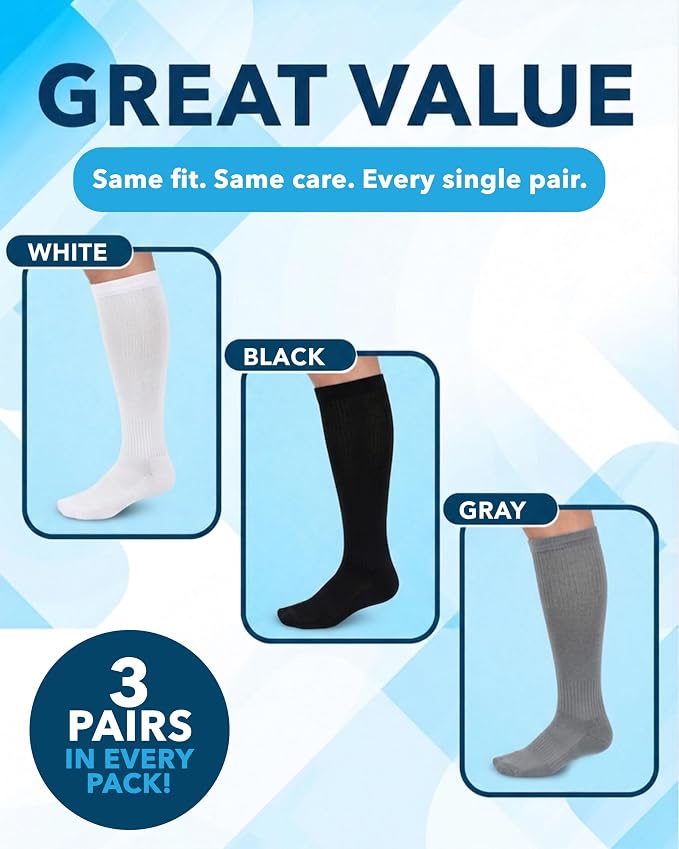 Doctor's Select® Bamboo Viscose Light Compression Socks for Women & Men - 3 Pairs, 8-15 mmHg Compression Socks, Knee High - Image 5
